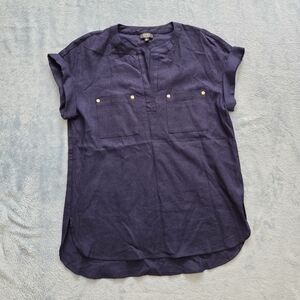 Jones New York Linen Blend Navy Blouse Size Small